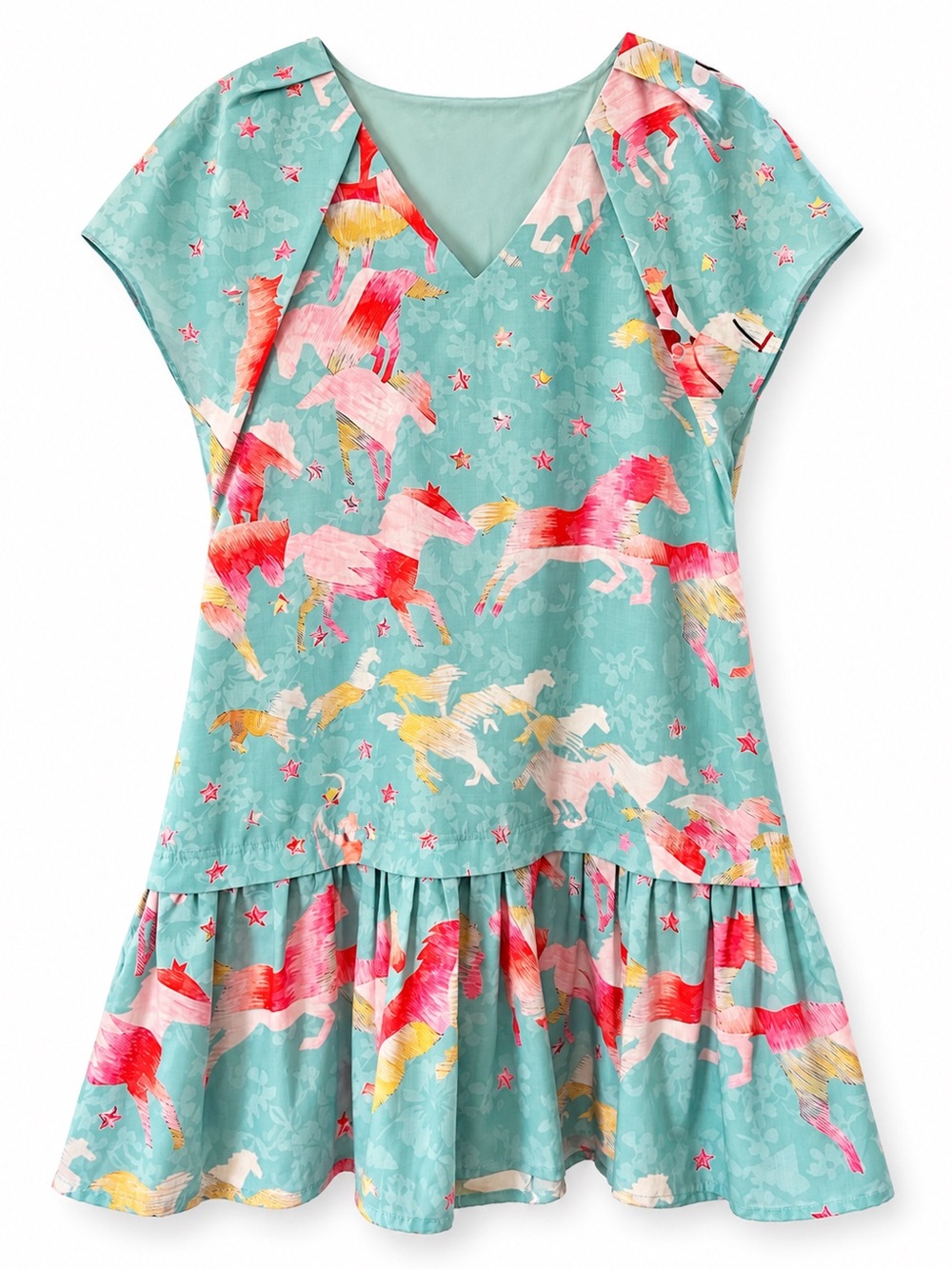NEW blue b Hot Pink Aqua Equestrian Horse & Floral Print Drop Waist Mini Dress